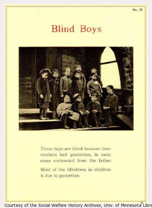 Group of blind boys with anti-gonorrhea message.